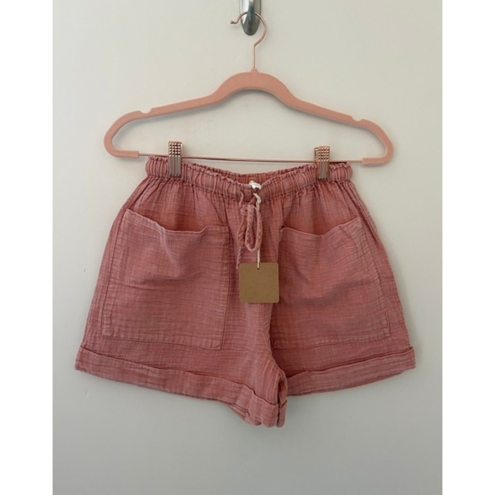 Blu Pepper Womens Pink Gauze Drawstring Shorts Elastic Waist Cuffed Hem Small